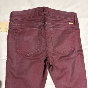 New Guess by Marciano Luxe Denim Skinny Coated Denim Burgundy Jeans 27